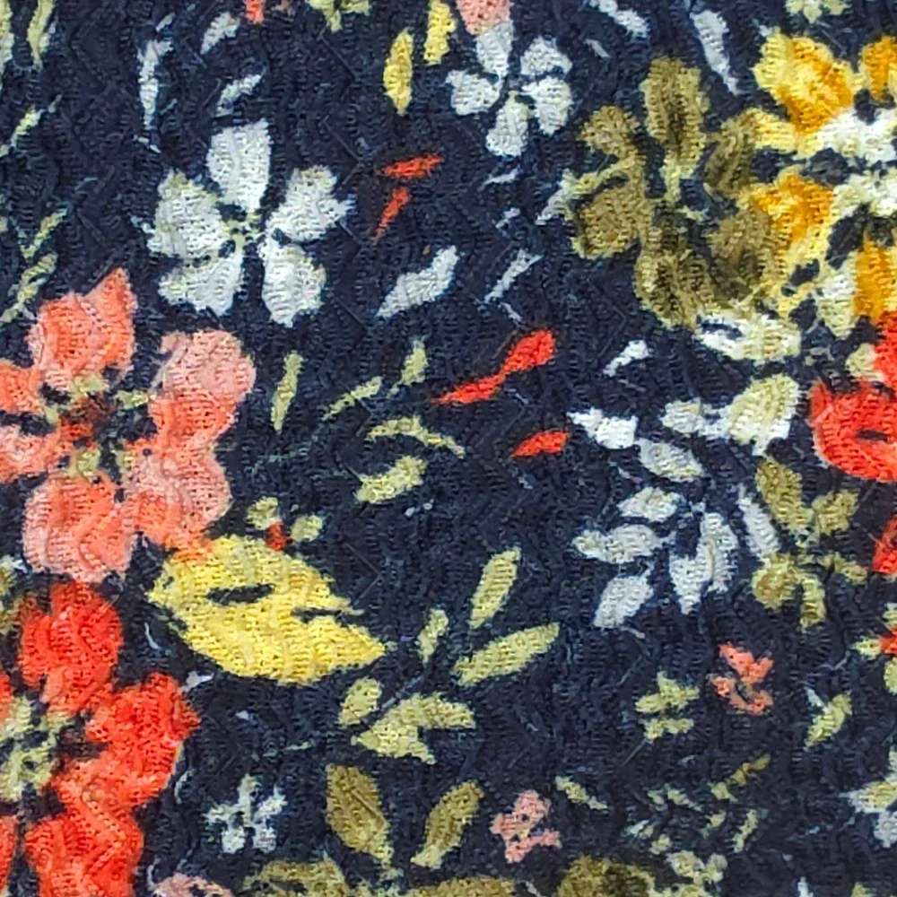 Loft Navy Blue Floral Puff Shoulder Long Sleeve Textured Blouse XL